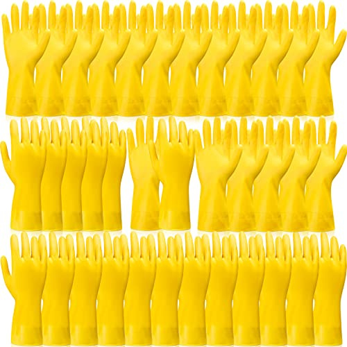 Gandeer 36 Pairs Yellow Rubber Reusable Gloves Long Household Dishwashing Gloves Kitchen Cleaning for Dishes Clean Gardening (L)