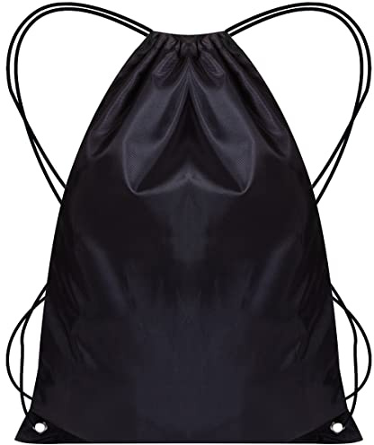 SAWANS Drawstring Bags Gym Swimming School Sports Bag Unisex 1PCS Trainer String Bag Sack Backpack PE Bags for Women Men Children Travel Beach Kids Boys Girls Outdoor Shopping (Black 1pc)
