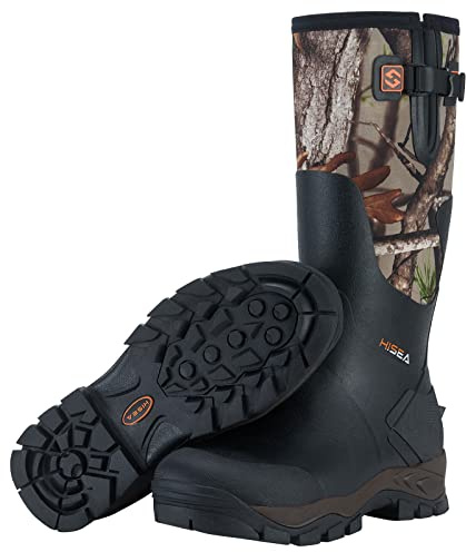 HISEA Rubber Hunting Boots for Men Waterproof Rain Boots for Mud Working Farming Fishing, Adjustable Calf