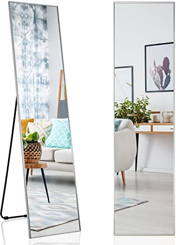 RELAX4LIFE Ganzkörperspiegel 160 x 40 cm, 2 in 1 Standspiegel & Wandspiegel, Garderobenspiegel Verstellbar & Freistehend, Ankleidespiegel für Schlafzimmer Wohnzimmer Umkleideraum (Silber)