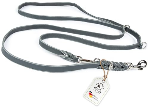 CopcoPet Guinzaglio in pelle regolabile in 3 posizioni, guinzaglio a tracolla per cani di piccola taglia, intrecciato in pelle grassa, con raccordi cromati, robusto, ideale per passeggiate