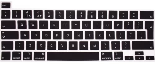 Silikon EU Layout Tastatur Cover für MacBook Pro 13 Zoll mit Touch ID 2022 2021 2020 M2 M1 Chip A2338 A2289 A2251, MacBook Pro 16 Zoll 2020 2019 A219 41, Pro tective Silikonhaut, Schwarz
