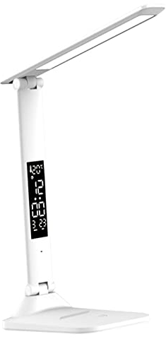 Baoblaze Schreibtischlampe LED Dimmbar mit Ladefunktion Uhr, LED Tischlampe Akku USB Aufladbar, Augenfreundliche Nachttischlampe, Flexible Leselampen mit 3-Modus-Nachtlicht für Leser, Stil C