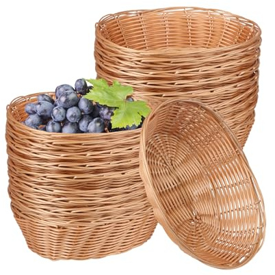 20 Pack Oval Poly Wicker Basket, 9 x 6 x 2.6 Inch Poly Wicker Bread Baskets, Medium Size Gift Baskets for Kitchen, Christmas Gifts, Centerpiece Display, Storing Bread, Fruits, Vegetables, by GNIEMCKIN