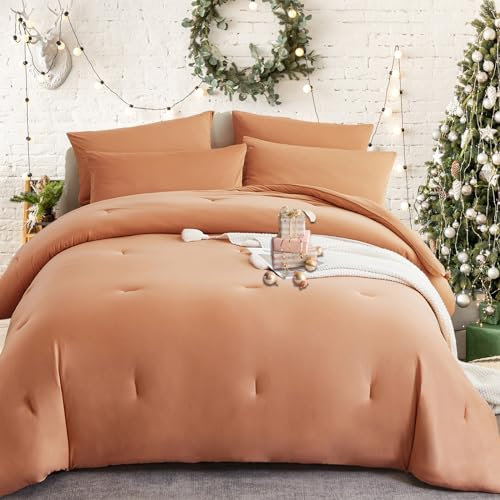 MorroMorn Set di biancheria da letto king size in jersey lavorato a maglia, ultra morbido, stile bohémien, con piumone e lenzuola, in microfibra leggera neutra (marrone, king size)