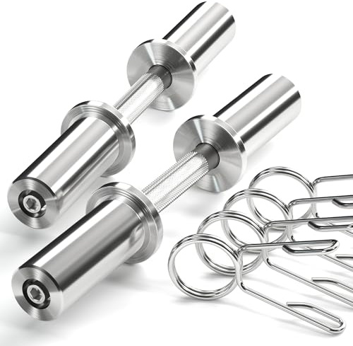 16 inch Olympic Dumbbell Handles, 150LBS Weight Capacity Steel Dumbbell Handles with 2 Pairs of Spring Collars, Rotating Sleeves, Compatible with 2” Plates