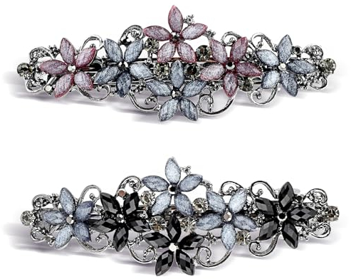 Teaaha 2 Stk Elegante Haarspangen Damen Mädchen Haarspange Mit Kristall Blume Clip Glitzer Exquisite Haarschmuck Französisch Stil Vintage Haar Accessoires (Rosa Und Blau/Schwarz Und Blau)