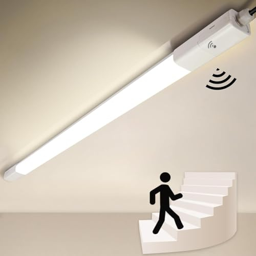 LED Feuchtraumleuchte 115CM mit Bewegungsmelder, TONFFI 36W 4100LM LED Sensor Röhrelampe, Linkable Wannenleuchte Werkstattlampe IP65 Wasserfest für Balkon Garage Keller Treppe Flur, 4000K Neutralweiß