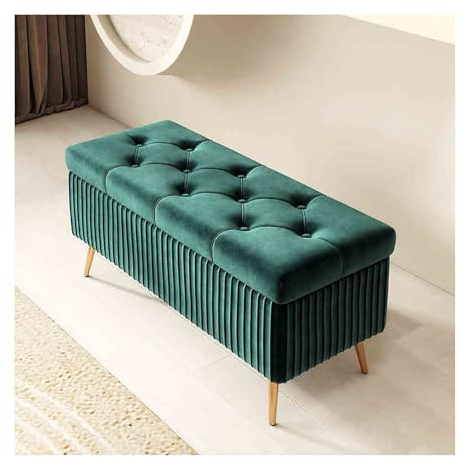 Upholstered Storage Ottoman Bench with Shoe Changing Stool and Storage Box End of Bed Bench with Storage for Living Room Entryway Office Bedroom Dark Green (40x40x45cm)