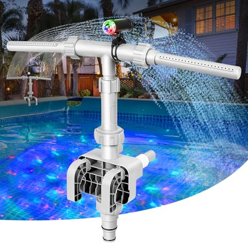 Above Ground Pool Fountain with Lights, 360°Adjustable Dual Spray Waterfall Fountains, Fits Top Rails from 1.2-4.7, Pool Sprinkler, Frame Swimming Above Ground Pool Accessories for Cooling Decor