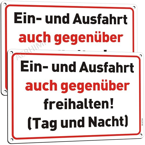 Ein- und Ausfahrt Tag und Nacht Freihalten Auch Gegenüber Schild Metall Reflektierend 20x30cm, 2 Stück Freihalten Schild Alu Weiß