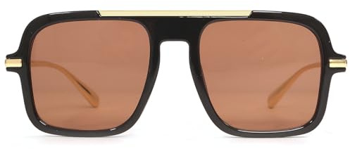 Retro Square Sunglasses for Womens Mens Vintage Oversized Pilot Sun Glasses 70s 80s 90s Shades (black brown)