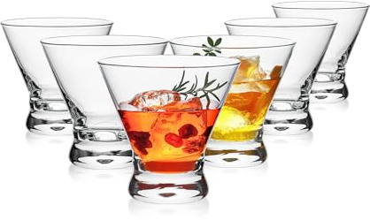 OUWO Martini Glasses Set of 6, 8oz Stemless Martini Cocktail Glasses for Margarita, Cosmopolitan, Manhattan, Home Bar, Gimlet, Pisco Sour, Brandy, Crystal Clear