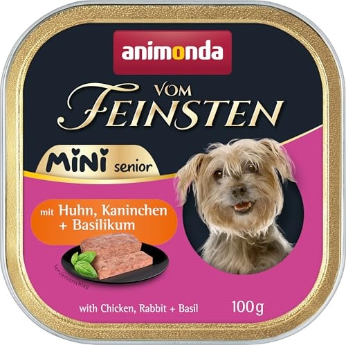 animonda Vom Feinsten Mini Senior Hundefutter nass mit Huhn + Kaninchen und Basilikum (32 x 100 g), getreidefreies Senior Nassfutter ohne Zucker und Soja für kleine Hunderassen
