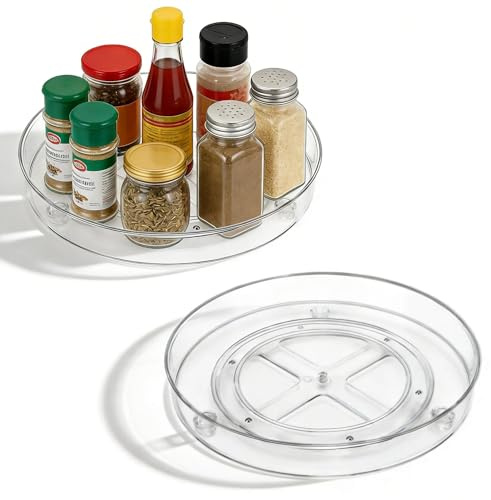 MUNTE 2 Pièces Rotation à 360° Porte Épices Rotatif, Plateau Tournant Frigo Transparent, Plateau à Epices Tournant, 23,5 cm de Diamètre, pour Ranger Cosmétiques, Épices, Petits Outils