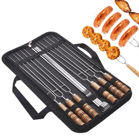 Renopfect Grillspett i Metall | 10 st Grillspett Kebabspett Grillstick - Långa Grillverktyg Återanvändbara Till Korv Kyckling Kött