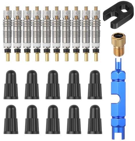 Válvula de bicicleta de 23 piezas, adaptador de válvula francesa para bicicleta y bicicleta de montaña con tornillo, llave y tapas protectoras, compatible universal