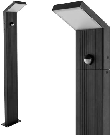 Maxkomfort LED Außenstandleuchte 80 cm Schwarz mit Bewegungsmelder – Premium Wegeleuchte IP65, 8W, 1280lm, 3000K warmweiß, Aluminium, Sensor mit Zeit- & Lux-Einstellung