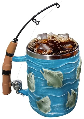 Generico di pesce, divertenti tazze da caffè dal design con canna da e mulinello, tazze da tè in resina con impugnatura comoda, d'acqua decorativa regalo per papà pescatore marito