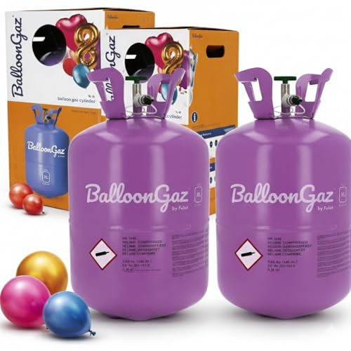Lote de 2 botellas de helio XL (0,36 m³ cada una) – Infla hasta 100 globos | Botellas desechables para cumpleaños, bodas, fiestas | Fácil de usar - Zenda Club