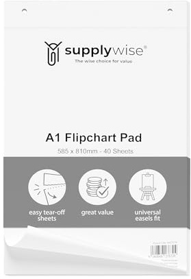 Supplywise Flip Chart Paper A1, 5x Flipchart Pads, Plain Flipchart Paper, A1 Paper Size, Compatible with Flipchart Stands, Flipchart Pad for Training, Presentation Chart Paper for Teachers & Office