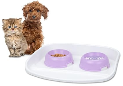 Ferplast Bandeja con Cuencos para Perros y Gatos Lindo Doble comedero para Animales, Base de plástico Resistente, Pies Antideslizantes, Dos Cuencos de 0,6 l incluidos, 44,5 x 34 x h 7 cm Rojo