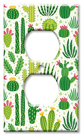Art Plates - Electrical Outlet Cover Decorative Metal Wall Plate - Switch Plate - Cactus - (Made in USA)