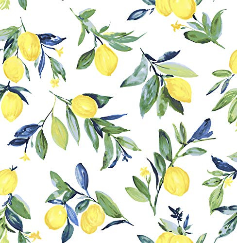 NuWallpaper Lemon Drop Peel and Stick Wallpaper, Yellow Lemon Botanical Removable Contact Paper for Walls, Self Adhesive Wall Covering for Bedroom Living Room Accent Wall