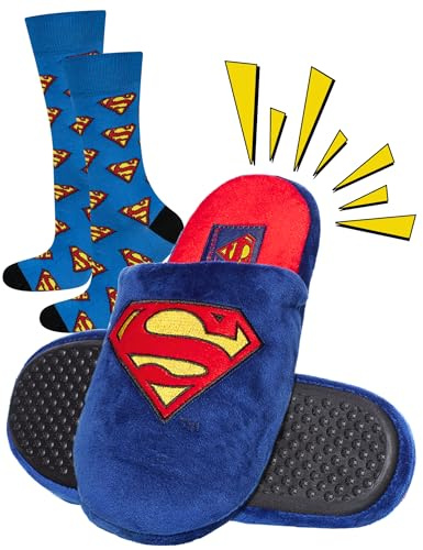 DC Comics Superman Tofflor Herr Slippers Men Roliga Svart Blå Present Man Innetofflor 3 Storlekar