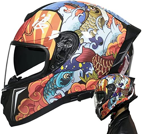 HZIH Casque Moto Intégral Homme Femme,Dot/ECE Homologué Casque de Moto Modular Full Face avec Double Visière Protection de la Tête,Casque de Moto pour Adulte Scooter Chopper Moped O,M=57-58cm