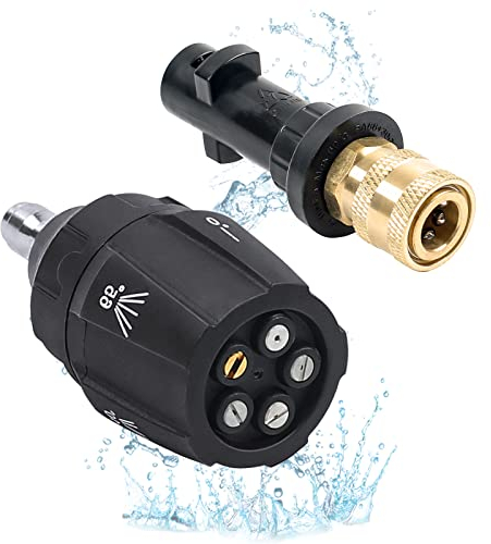 MaxEarn 1/4 Zoll Schnellanschlussarmatur und 5-in-1 Hochdruckreiniger-Sprühdüsenspitzen, Mehrere Winkel, Pistolen-Adapter, Messing-Zubehör für Kärcher K2 K3 K4 K5