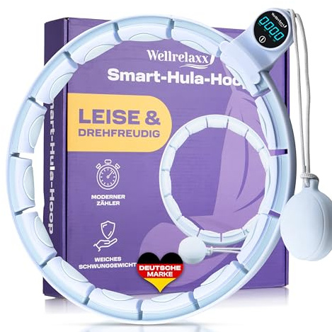Wellrelaxx Smart Hula Hoop Testsieger leise und drehfreudig mit Zähler | Hula Hoop mit Gewicht Kugel | Hullahub Reifen zum Abnehmen für Training mit Spaß | Umfang 70-110cm