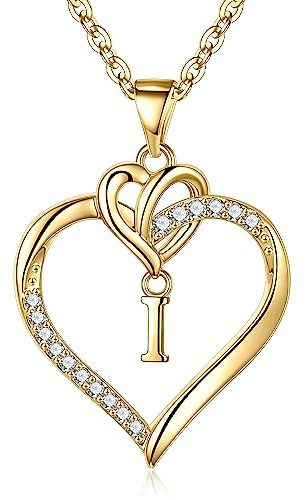 TINGN Halsband till dam och flicka, 14 karat guldpläterat/vitt guldpläterat, initialhalsband för kvinnor, hjärthänge med zirkoner, damkedja för jubileumspresenter, smycken till kvinnor och flickor,