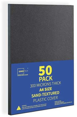 Binditek 50 Pack A4 Sand-Textured Polycover, 300 Microns, Matte,Plastic Binding Cover, Square Corners, Un-Punched