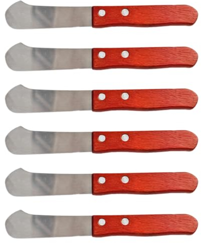 Tradineur - Pack de 6 espátulas de Untar, Hoja de Acero Inoxidable y Mango de Madera, esparcidor de Mantequilla, Cubiertos de Cocina, Apto para lavavajillas - 17 cm