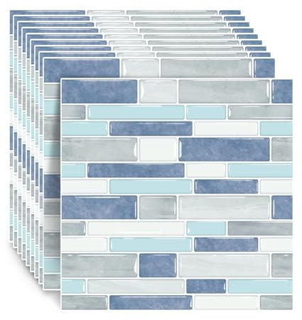 ACBAGI Self Adhesive Wall Tiles Stickers for Kitchen and Bathroom Stick on Tiles Peel and Stick Backsplash Tile Stickers (Blue, 10PCS 12Inch*12Inch)