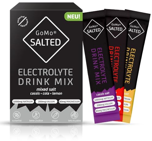 GoMo SALTED Hydration Aid | Electrolytes sans sucre | Amélioration de l'absorption de l'eau & hydratation rapide | 30 portions de poudre d'électrolytes avec du sel des Alpes suisses | Goût mixte
