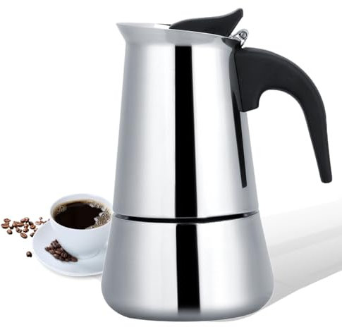 Hominas Cafetiere Italienne, 2/4/6/9 Tasses Cafetière Expresso Moka en Acier Inoxydable avec Poignée Profilée pour électrique Et à Gaz, 450 Ml