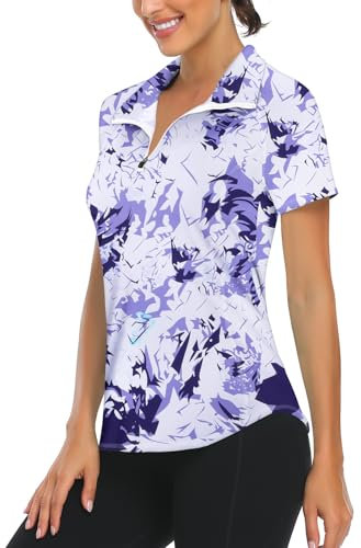 Syphiby Womens 1/4 Zip Running Tops Short Sleeve Sport Gym Top Training Casual Golf Polo Shirts Ladies Workout Top