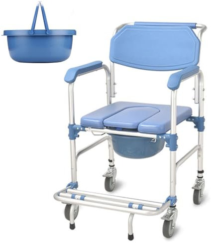 Comoda WC per Anziani con Rotelle, Sedia da Toilette per disabili, Sedia Comoda WC per Anziani 4 in 1, Sedia da Doccia per Anziani con Rotelle, capacità di Peso di 150 kg