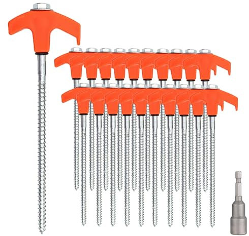 BOOSHMall 20x Schraubheringe, Robuste Stahl-Heringe, Heringe Erdnägel Stabil für Camping und Outdoor, Sturmsichere Erdnagel für Harten Boden,Wald, Wiesen, Gras