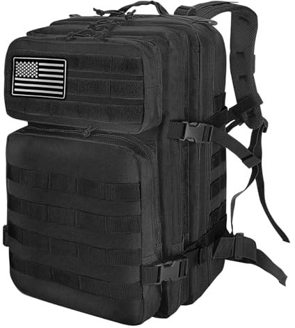Militär Rucksack Herren,45L Groß Rucksack Wasserdicht Outdoor Assault Survival Wanderrucksack Herren, Taktischer Backpack Geeignet für Jagd,Wandern,Camping und Andere Outdoor-Aktivitäten (Schwarz)