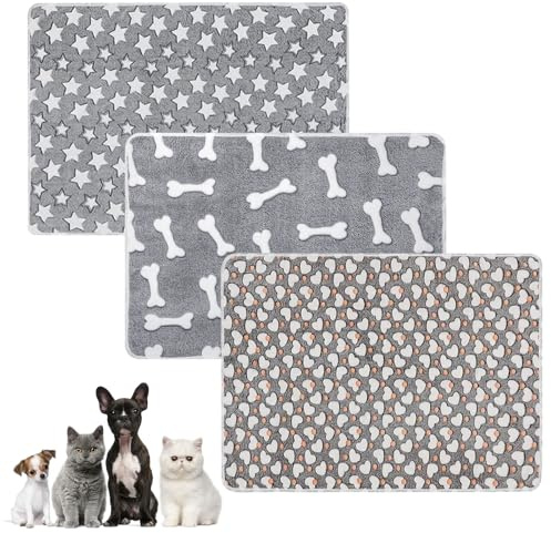 Copbopwn 3 Pack Dog Blankets Washable Puppy Blanket Cat Blankets for Indoor Cats Small Blanket Pet Blanket Dog Blanket for Sofa Dog Fleece Pet Blankets for Dogs Kitten for Sofa Bed,60 x 40cm