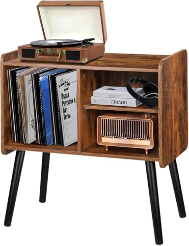 Record Player Stand with Vinyl Record Storage, Mid-Century Turntable Stand for Living Room Bedroom Office, Record Player Table, Vinyl Holder Holds up to 100 Albums