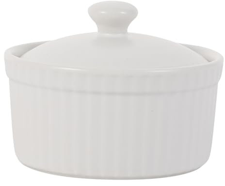 Ciieeo 1pezzi Ciotola in Ceramica Bianca Con Coperchio Design Ergonomico e Resistente Per Forno Per Dessert e Cottura in Casa e Ristoranti