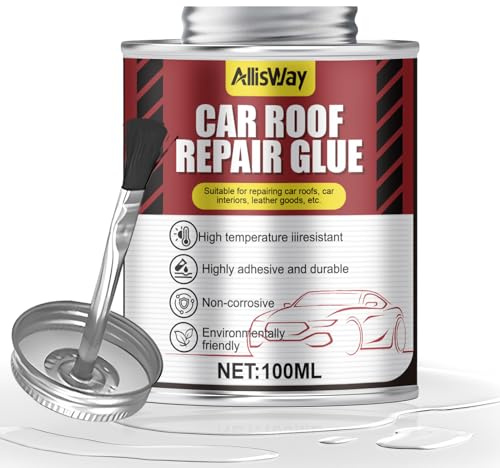 AllisWay Colle Ciel de Toit, Colle Ciel de Toit Voiture Sans Demontage, Colle Tissu Voiture, Forte Adhérence, Convient aux Ciels de Toit de Voiture en Divers Matériaux, Dont le Tissu et le Cuir, 100ML