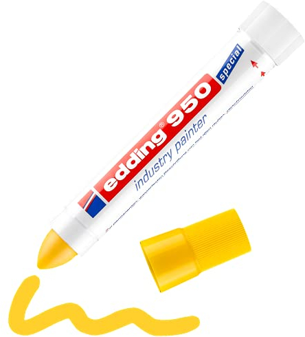 edding 950 Industrie Pastenmarker - gelb - 1 Stift - Rundspitze 10 mm - Marker zum Beschriften von Metall, Stein, Holz - raue oder nasse Oberflächen - permanent, wasserfest