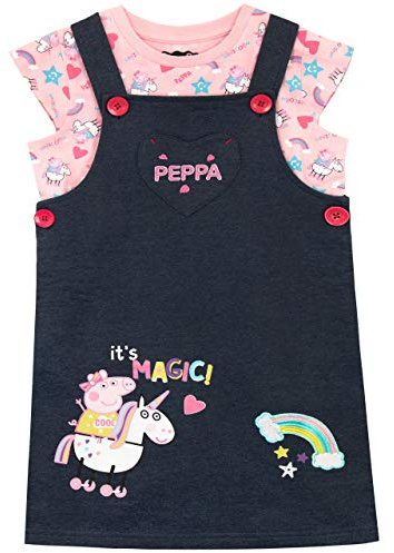 Peppa Pig Girls Unicorn Pinafore Dress and T-Shirt Multicoloured Age 2 to 3 Years