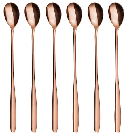 GRÄWE Latte Macchiato Löffel Set, Gold, 6-teilig, 22 cm, Lange Löffel, Cocktaillöffel, Dessertlöffel, Eislöffel, Löffel für Eiskaffee, Edelstahl, spülmaschinengeeignet