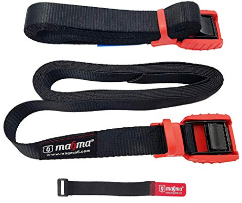 MAGMA 2 Cinghie di Ancoraggio Cinghia per Fissaggio del Carico Bici Portapacchi, Kayak, Moto e Auto | Set di 2 Cinghie Regolabili e AntiGraffio per Assicurare Carichi Chiusura con Fibbia 5m Rosso